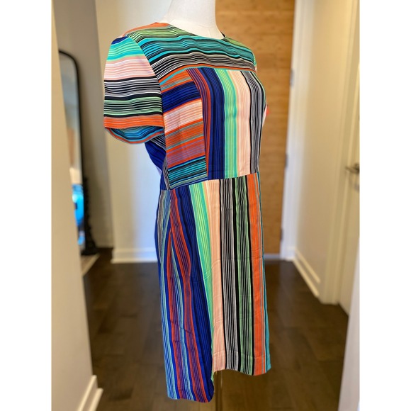 Diane Von Furstenberg Striped Sheath Burman Dress Size 8 Short Sleeve Colorblock - Picture 2 of 9